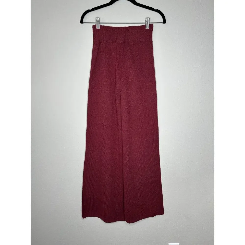 FREE PEOPLE Womens Harper Two Piece Wide Leg Crop Sweater Set in Very Berry XS
